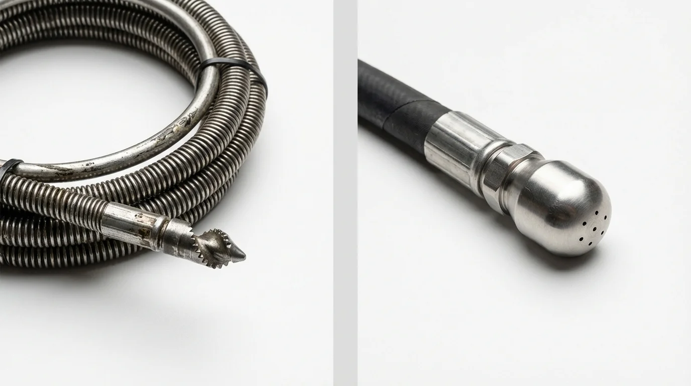 Drain snake cable and hydro jetting nozzle used for drain cleaning in Washington, IN
