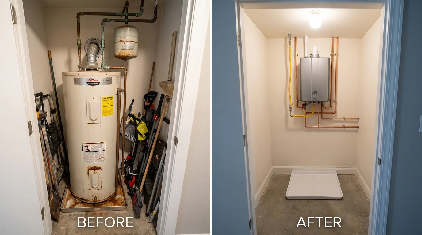 Tank water heater versus wall-mounted tankless unit comparison for Washington, IN homeowners